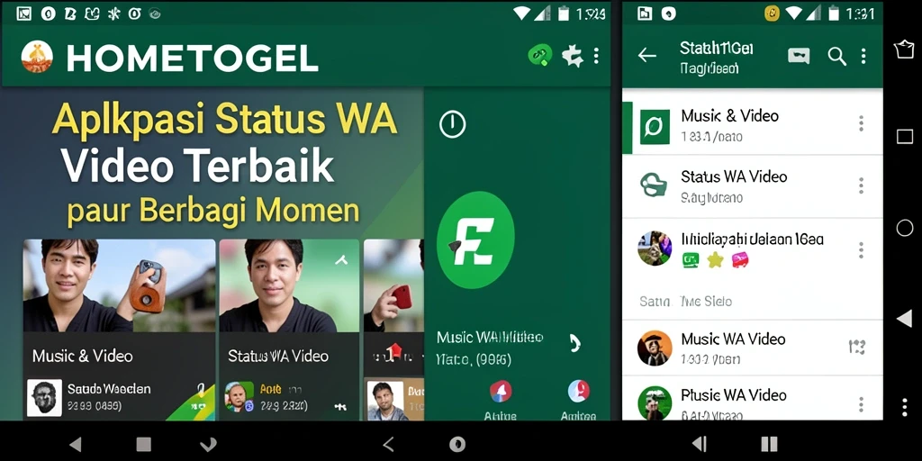 Tampilan antarmuka aplikasi HOMETOGEL untuk Status WA Video yang menarik.