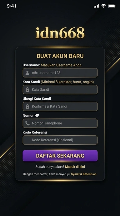 Tampilan halaman daftar idn668